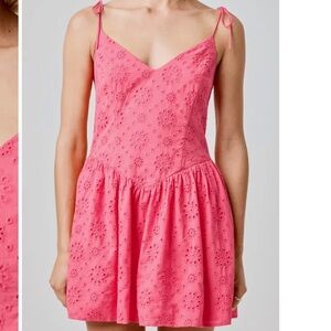 Vibrant Pink Eyelet Mini Dress